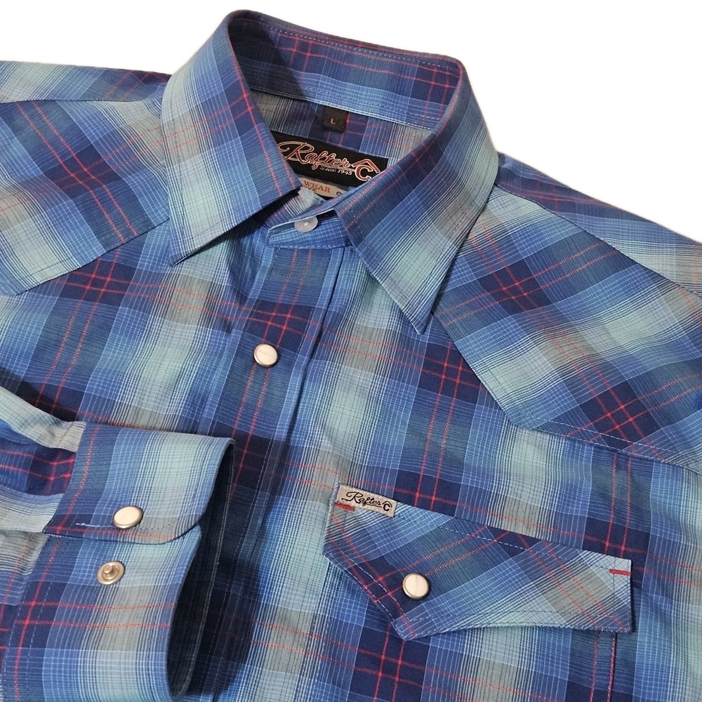 Rafter C Shirt Men's L Plaid Cowboy Collection Pearl Snap Long Sleeve Western‎